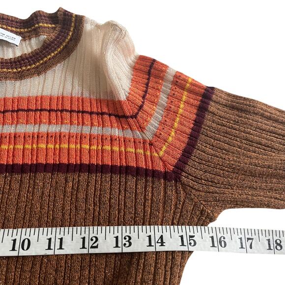Zara Brown Sparkly Striped Ribbed Knit Long Sleeve Crewneck Sweater Size Medium - Picture 5 of 8